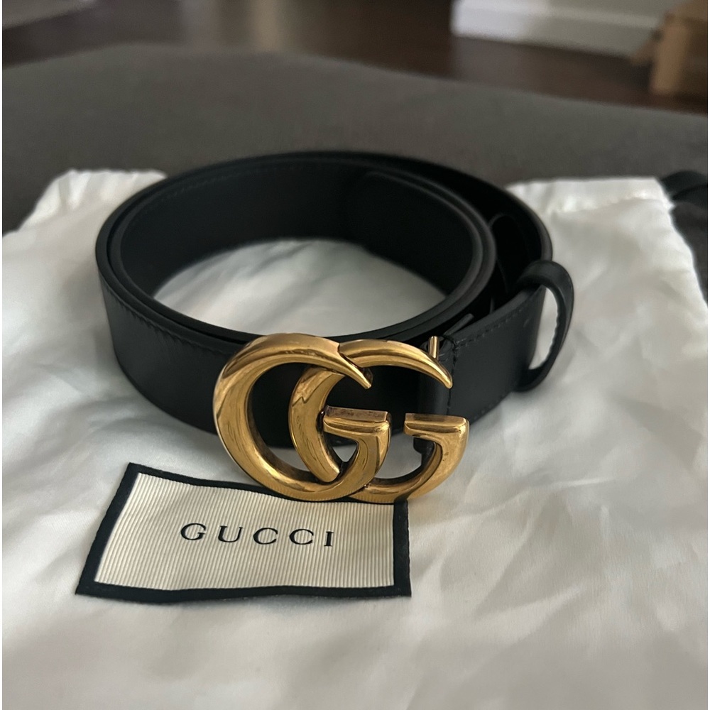 Auth GUCCI Black Leather belt with Double G buckle - Size 75